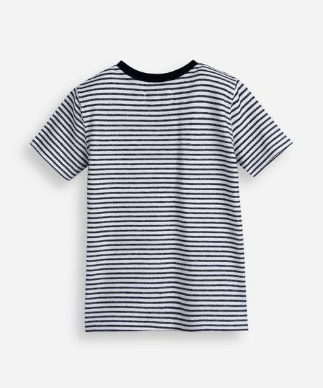 camiseta infantil com algodão e bolso listrada off white