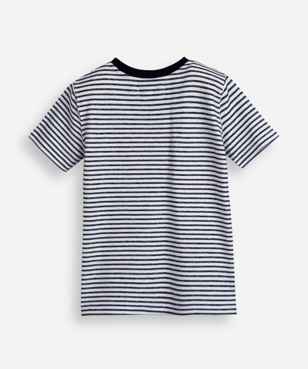 camiseta infantil com algodão e bolso listrada off white
