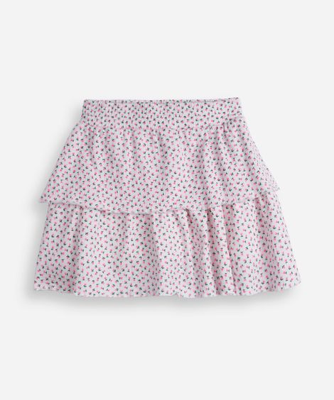 saia curta infantil de algodão canelada floral off white