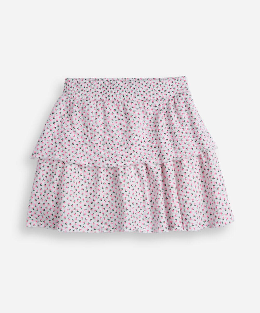 saia curta infantil de algodão canelada floral off white