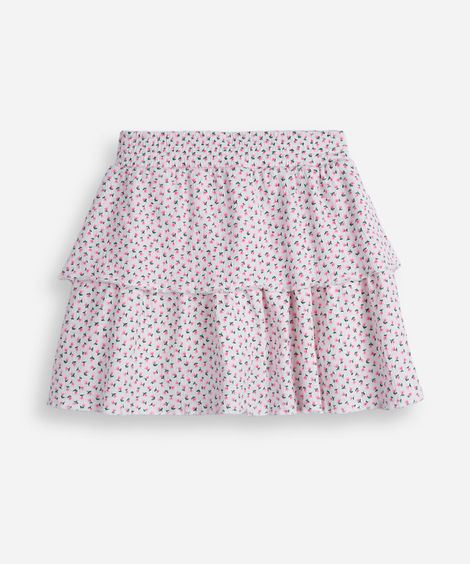 saia curta infantil de algodão canelada floral off white