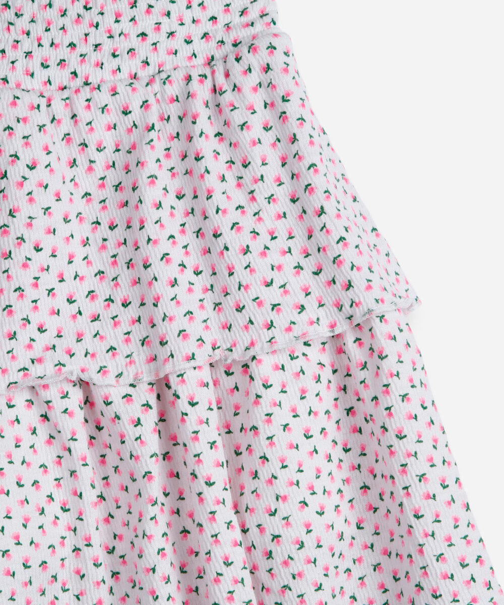 saia curta infantil de algodão canelada floral off white