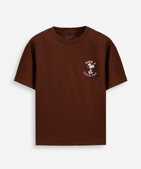 camiseta infantil com algodão texturizada snoopy marrom
