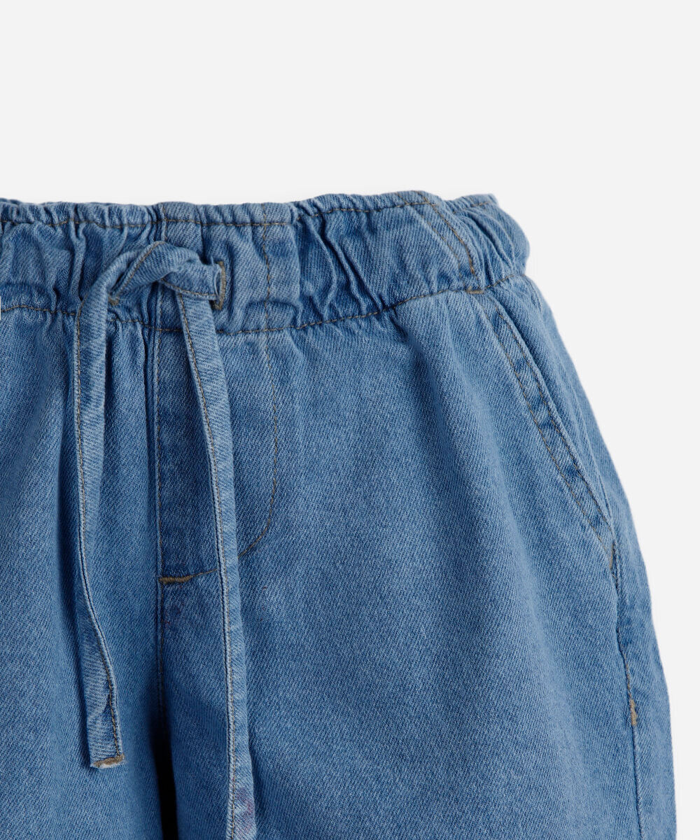 short infantil jeans cós elástico azul