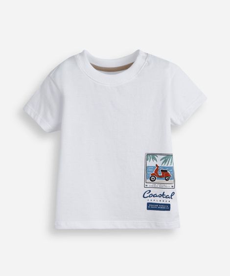 camiseta infantil de algodão estampada off white