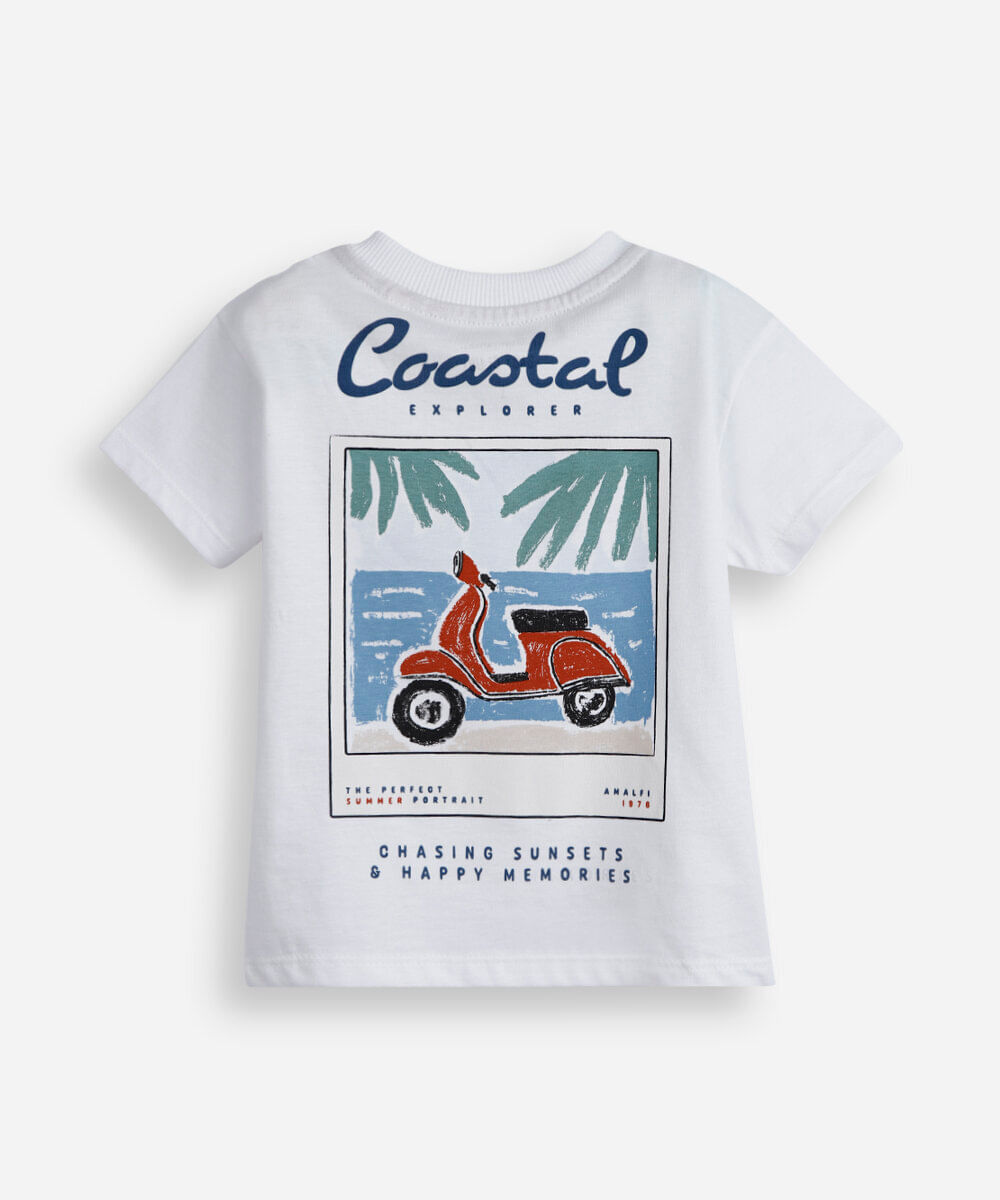 camiseta infantil de algodão estampada off white