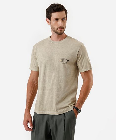 camiseta masculina de algodão estampada estonada bege