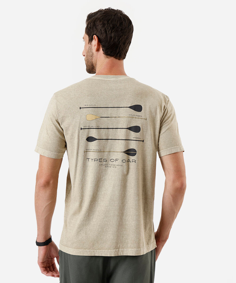 camiseta masculina de algodão estampada estonada bege