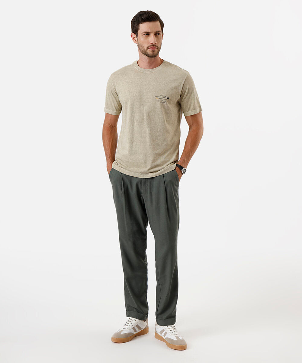 camiseta masculina de algodão estampada estonada bege