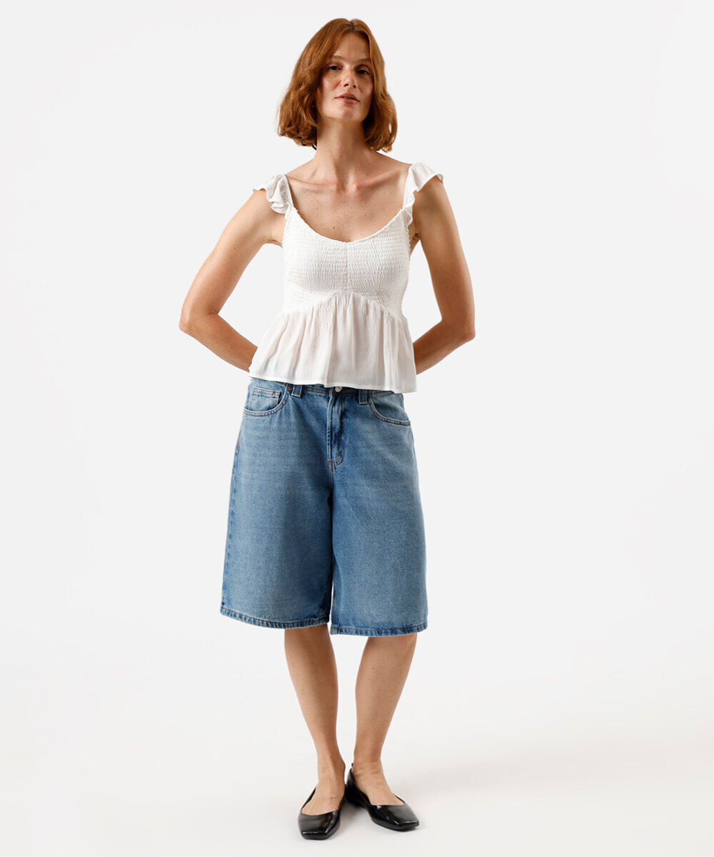 blusa alça fina feminina com lurex franzida off white