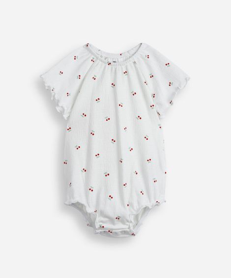 body infantil de algodão cerejas texturizado  off white