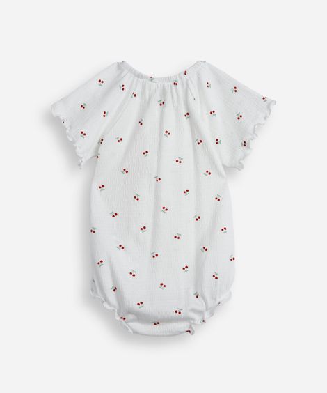 body infantil de algodão cerejas texturizado  off white