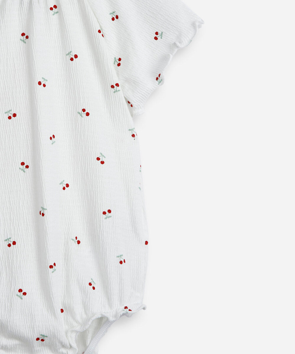 body infantil de algodão cerejas texturizado  off white