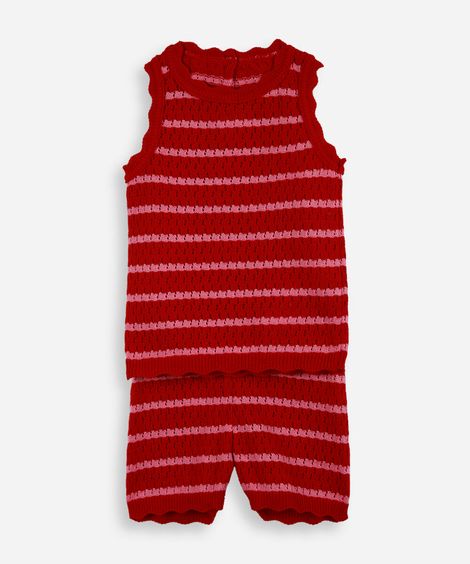 conjunto infantil de crochet listrado vermelho
