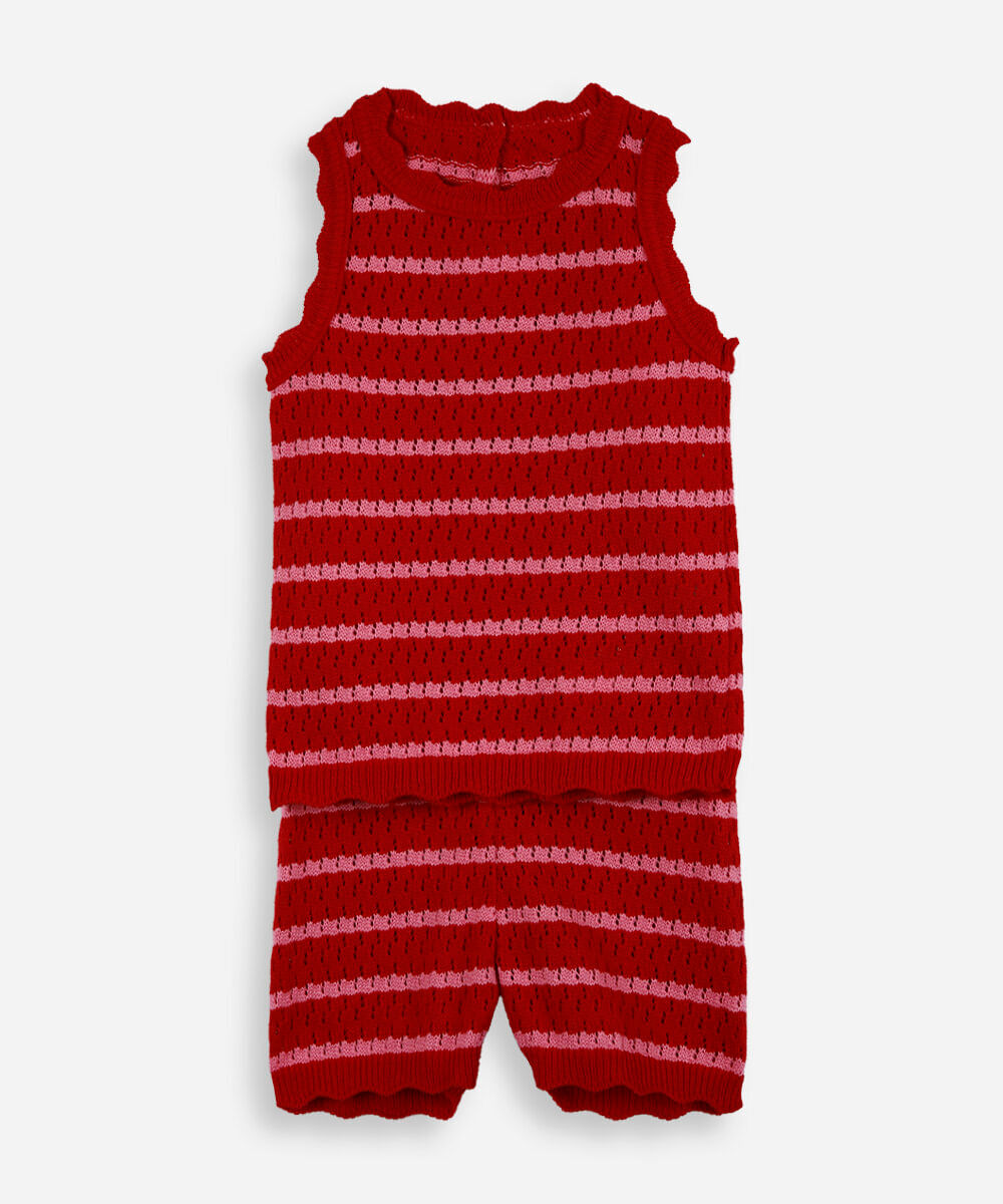 conjunto infantil de crochet listrado vermelho