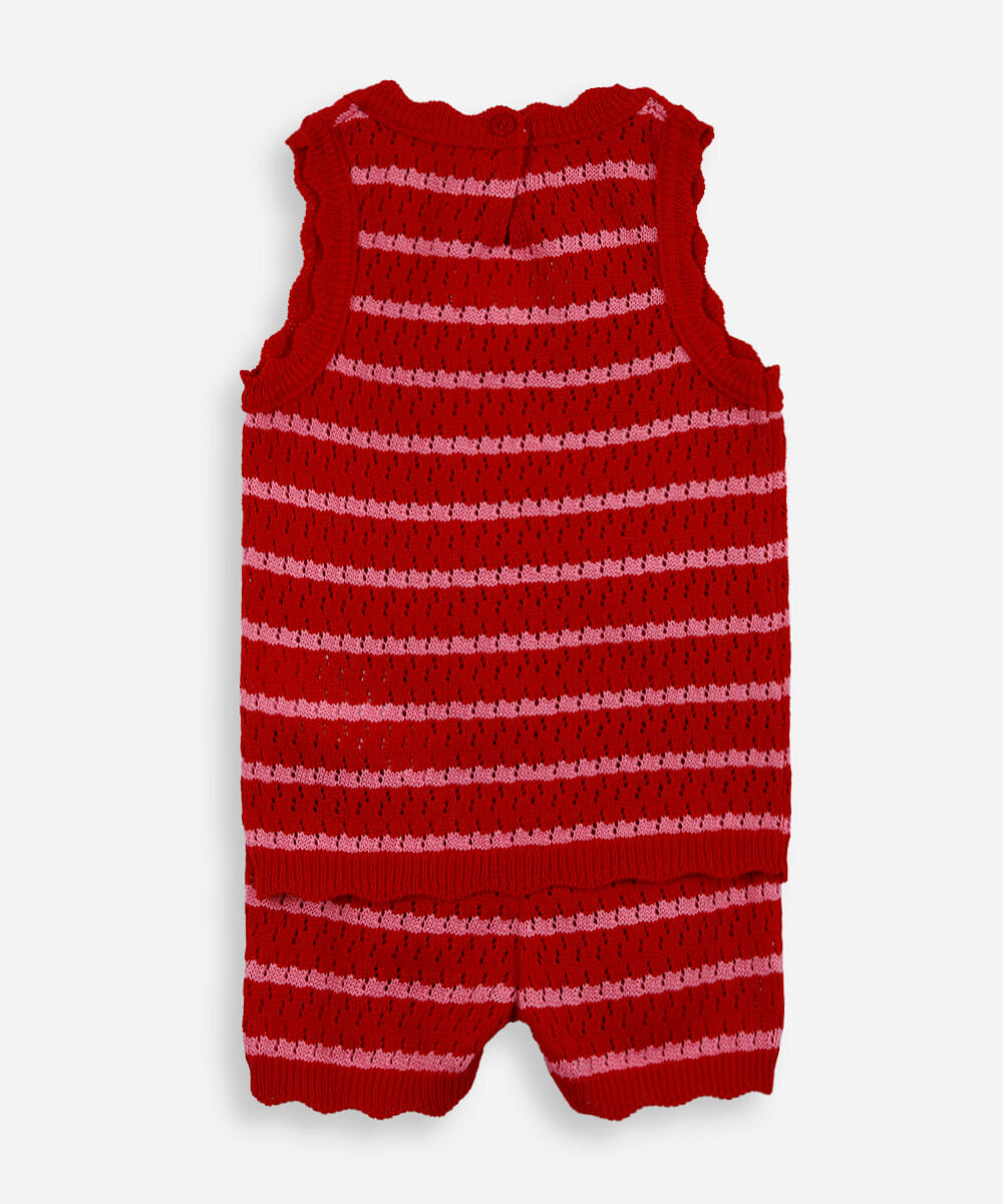conjunto infantil de crochet listrado vermelho