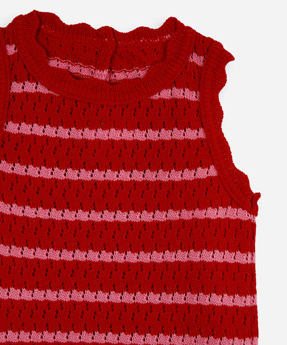 conjunto infantil de crochet listrado vermelho