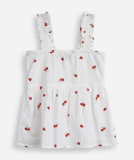 blusa infantil de algodão com franzida floral off white