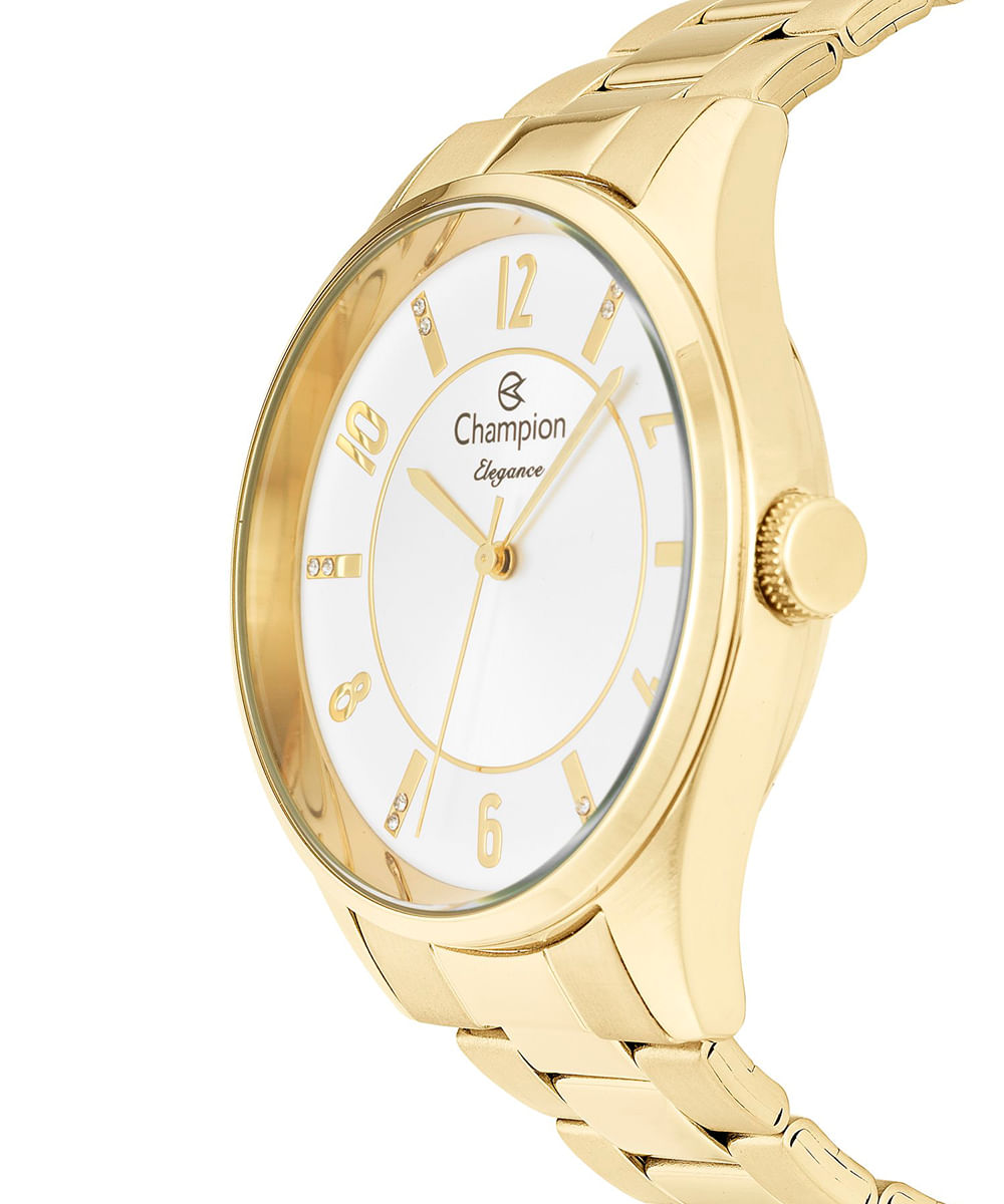 kit relógio feminino champion analógico cn26288w dourado