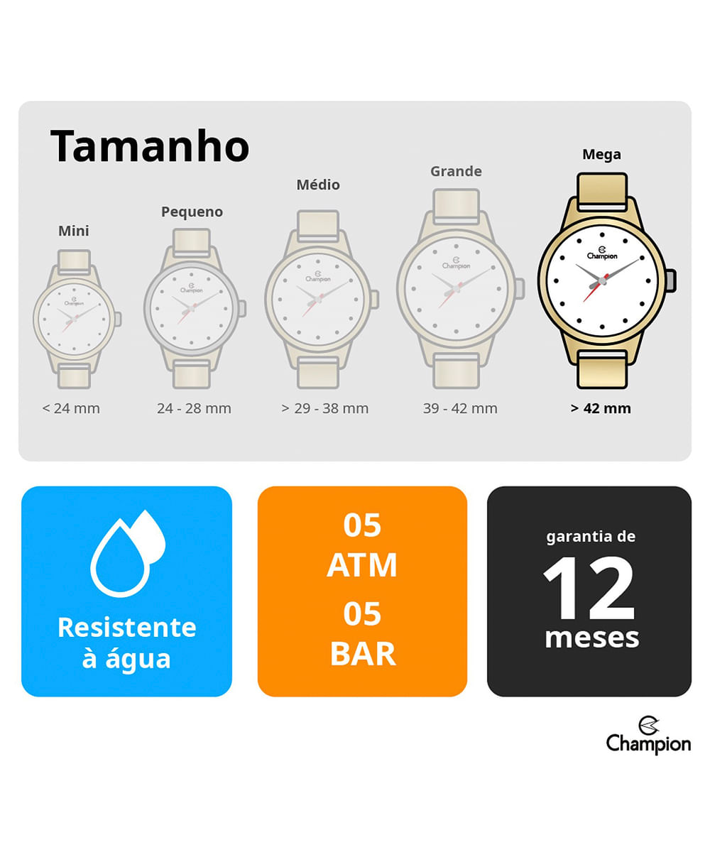 kit relógio feminino champion analógico cn26288w dourado