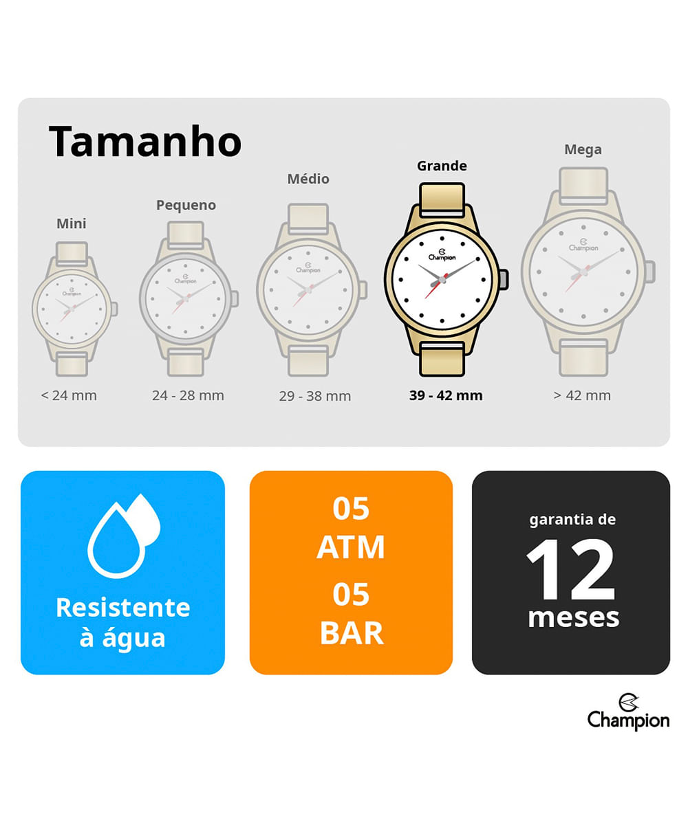 kit relógio feminino champion analógico cn25930w dourado