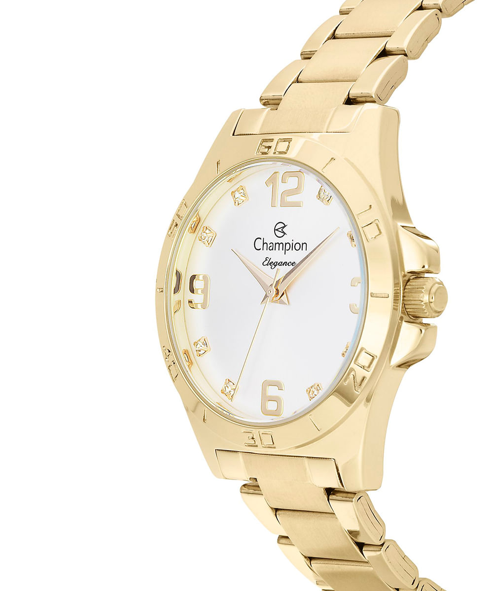 kit relógio feminino champion analógico cn28446w dourado
