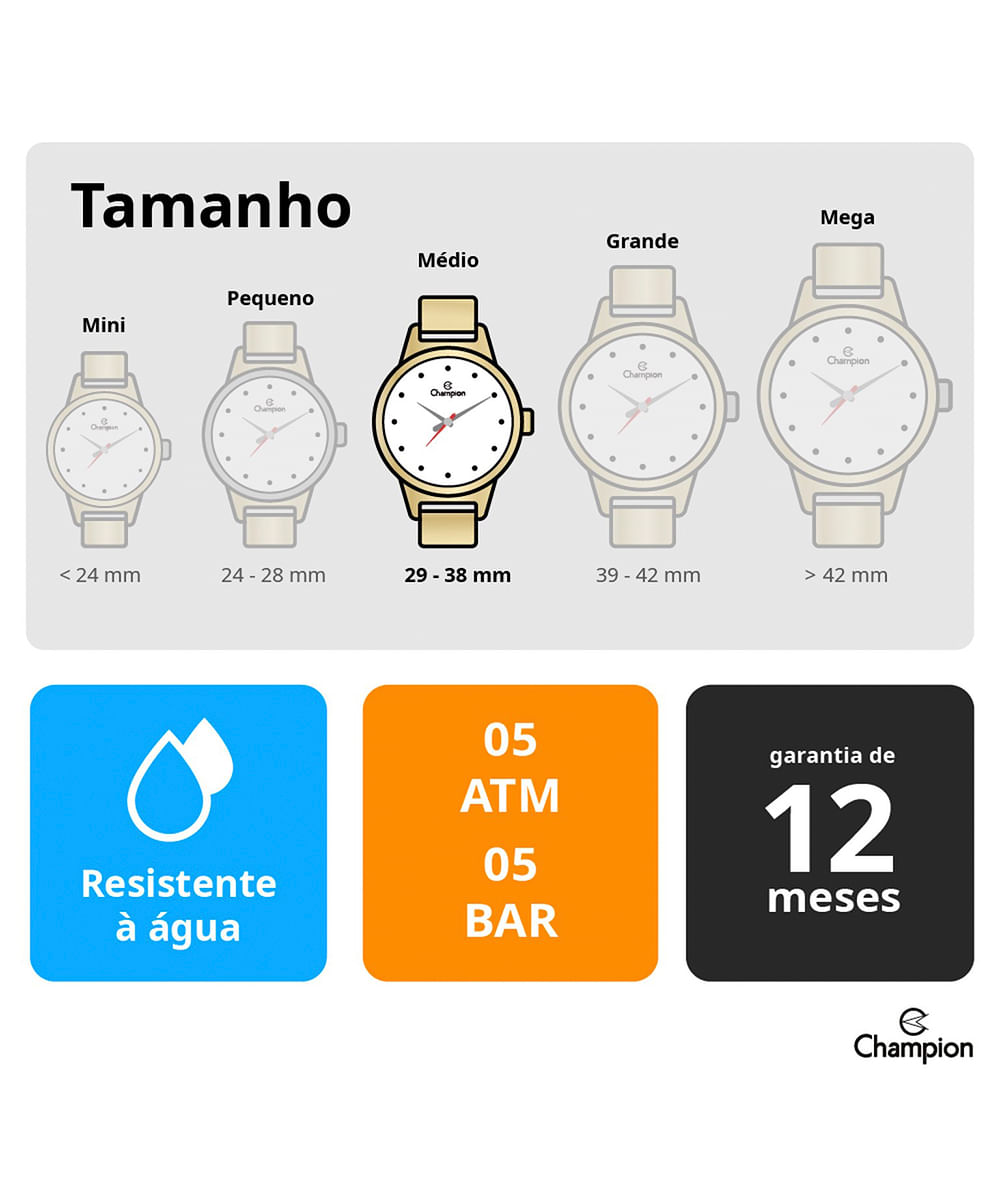 kit relógio feminino champion analógico cn28446w dourado
