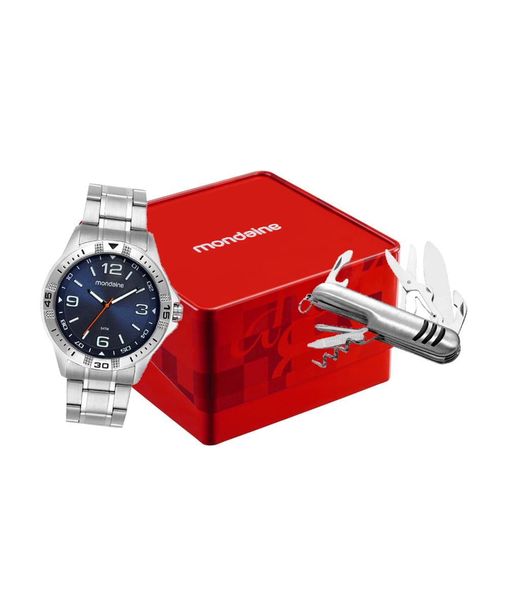 kit relógio masculino mondaine analógico 99779g0mvne1kc prateado