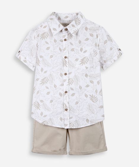conjunto infantil em algodão estampado branco