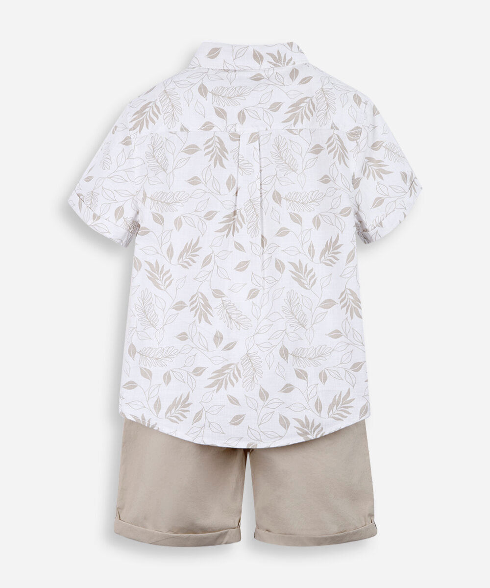 conjunto infantil em algodão estampado branco