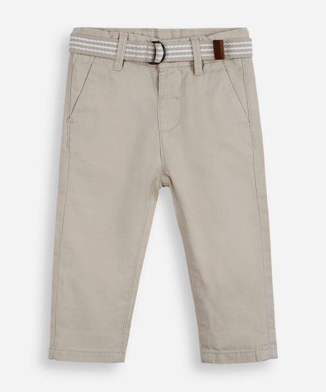 calça de sarja infantil com cinto bege