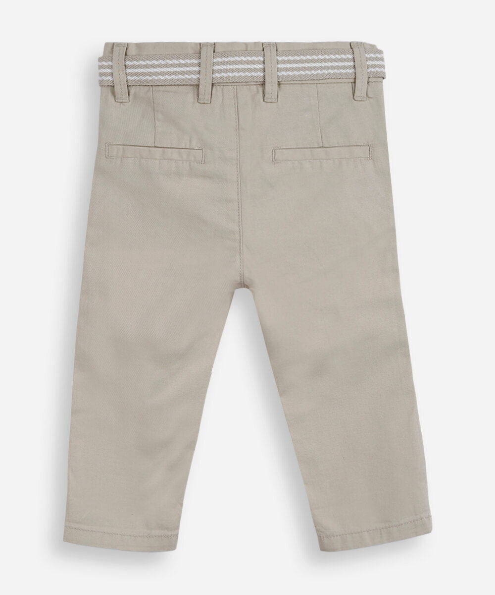 calça de sarja infantil com cinto bege