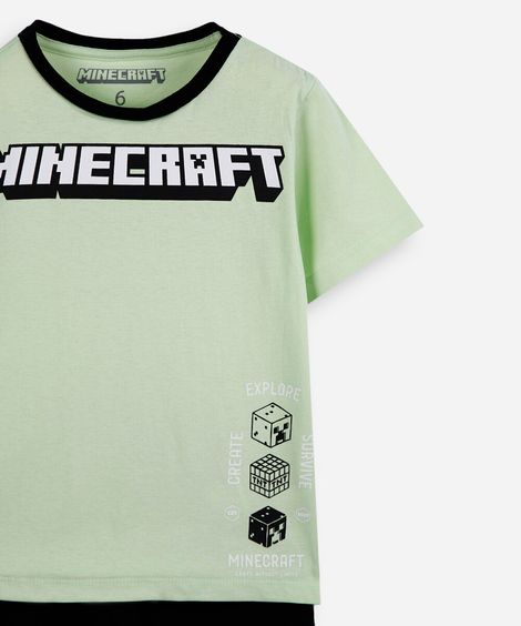 conjunto curto infantil de algodão minecraft verde