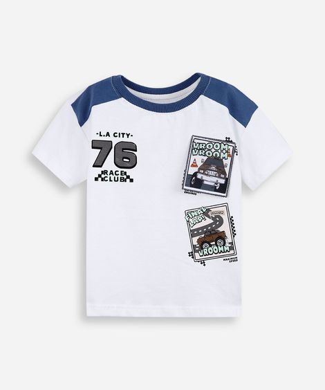 camiseta infantil de algodão estampada off white