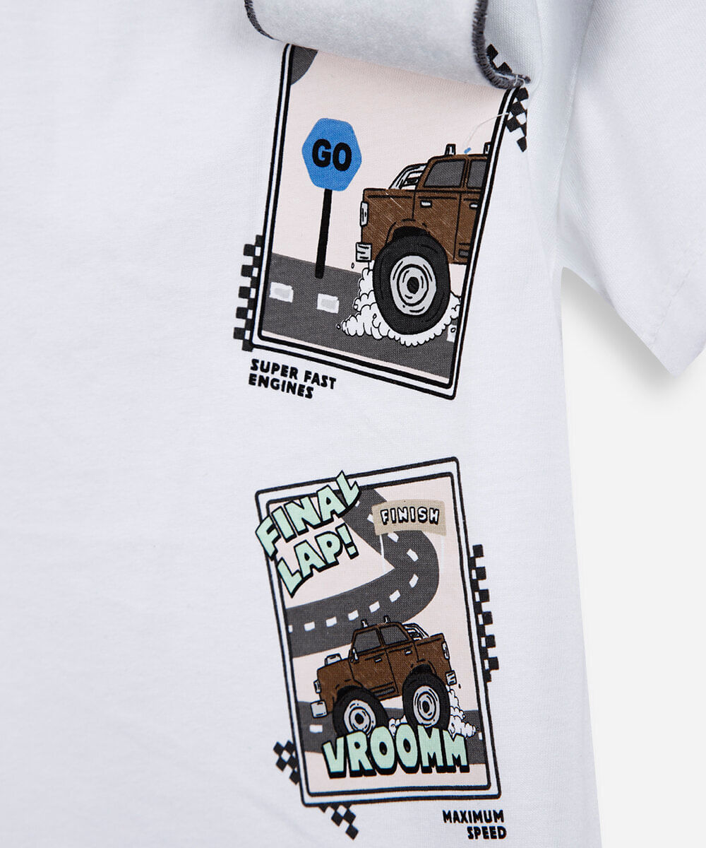 camiseta infantil de algodão estampada off white