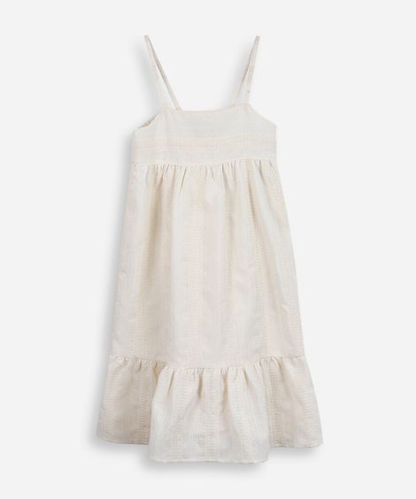 vestido alça fina infantil com algodão bordado e recorte off white