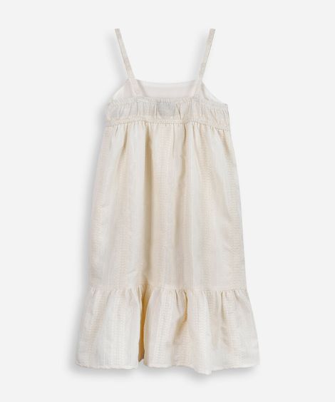 vestido alça fina infantil com algodão bordado e recorte off white
