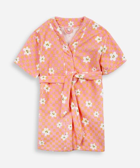 roupão infantil quadriculado floral colorido