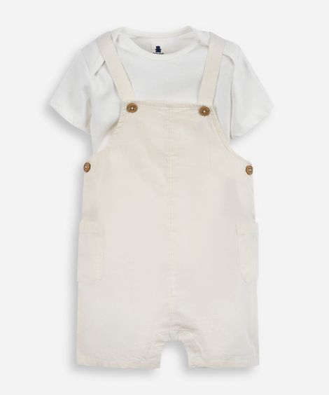 jardineira infantil de algodão bege