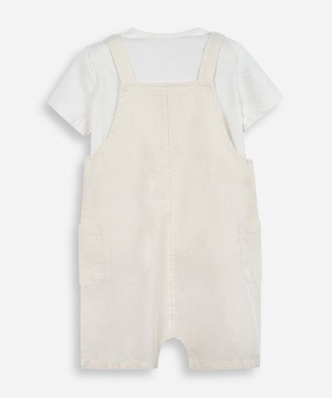 jardineira infantil de algodão bege