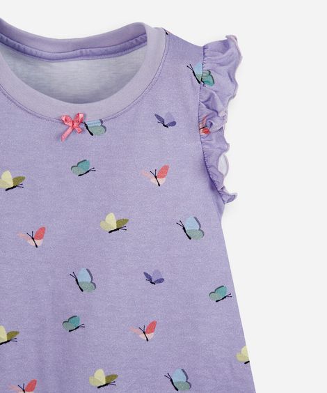 pijama curto infantil de algodão borboletas com babado lupo lilás