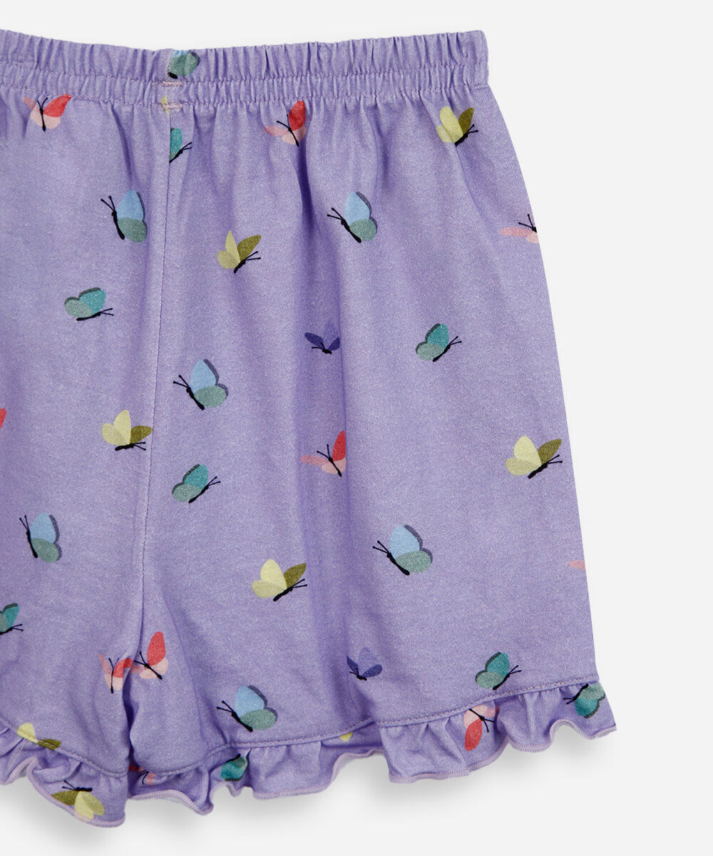 pijama curto infantil de algodão borboletas com babado lupo lilás