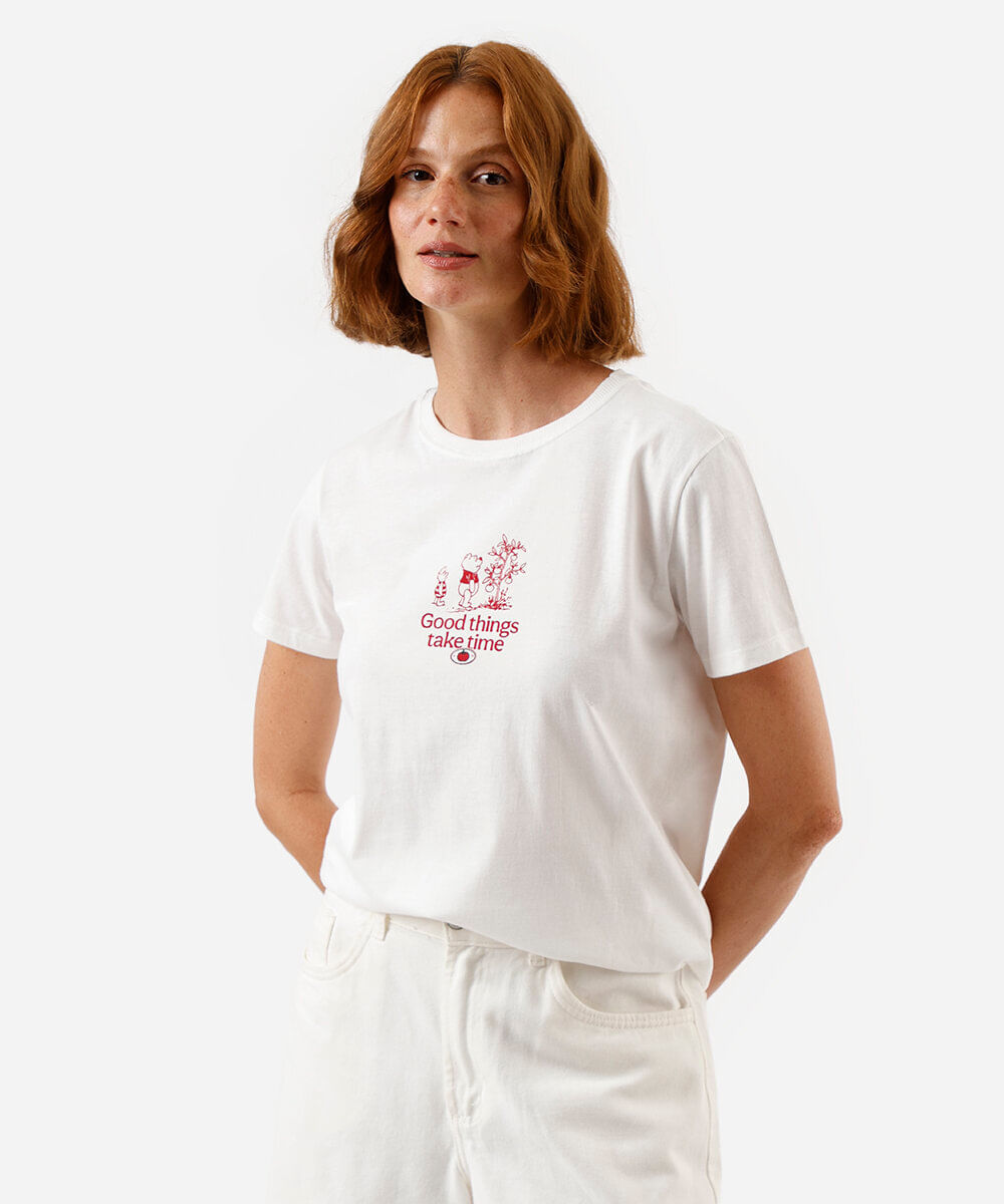 camiseta feminina de algodão ursinho pooh off white