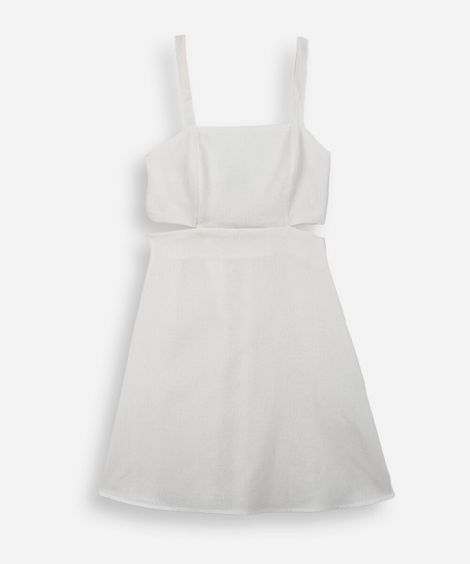 vestido juvenil curto com cutout na cintura off white