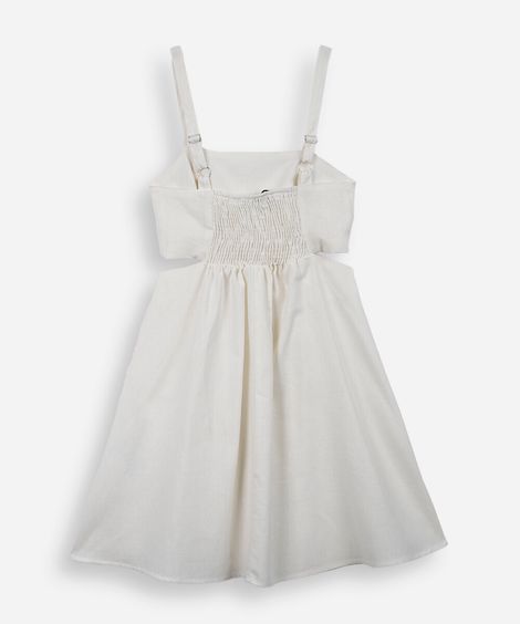 vestido juvenil curto com cutout na cintura off white