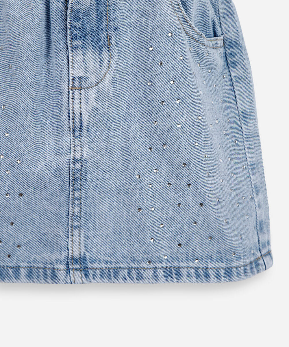 saia clochard infantil jeans com brilhos azul