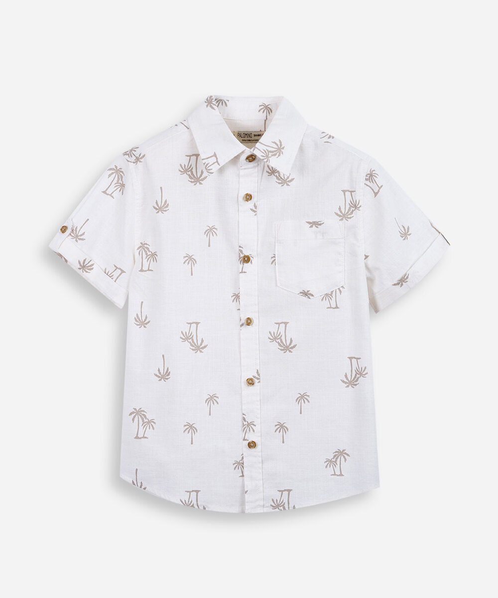 camisa infantil de algodão coqueiros bege