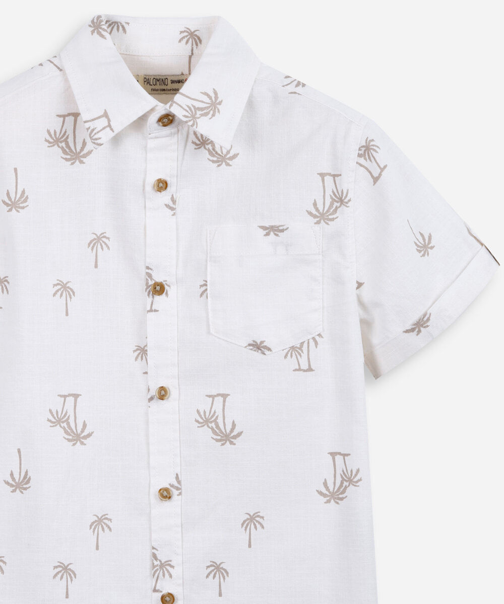 camisa infantil de algodão coqueiros bege