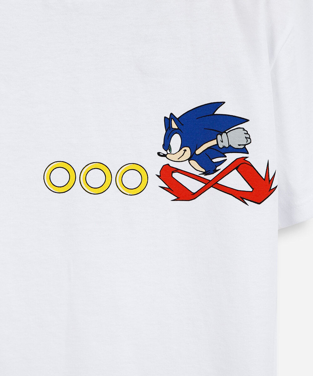 camiseta infantil de algodão sonic off white