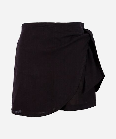 short saia juvenil de algodão com amarração preto